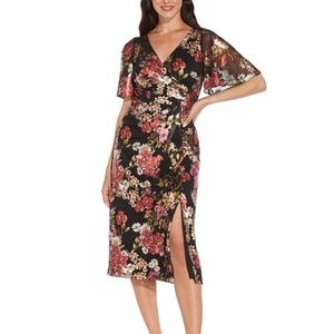 Adrianna Papell Surplice Floral Midi Dress | Size 16W